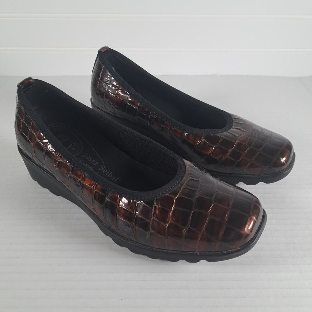 Josef Seibel Bridget Wedge Loafers Shoes Womens 36 5/5.5 US Brown Patent Leather